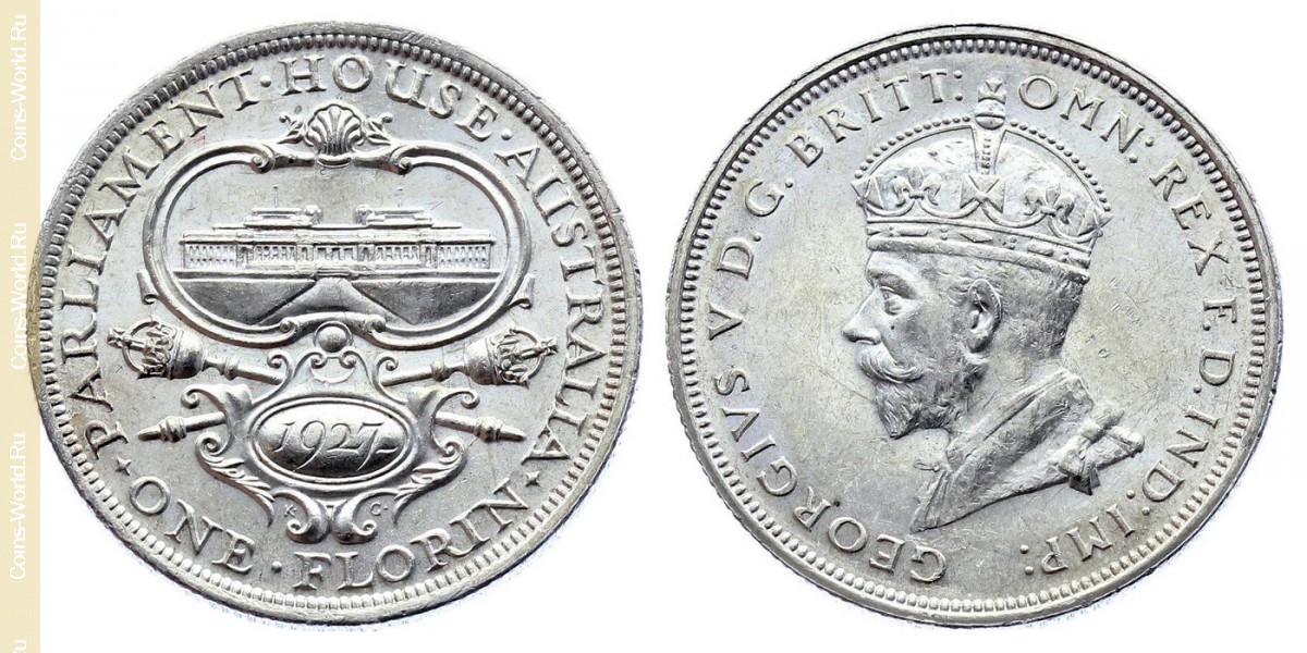 2 shillings (florin) 1927, A abertura do parlamento em Camberra, Austrália