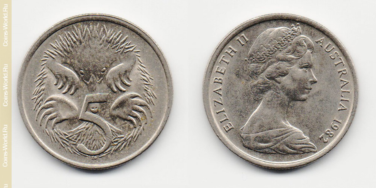 5 cents 1982 Australia-Coin: 5 cents 1982, country Australia, description in the catalog, the value of the coin. The rate is subject to state collectible coins.