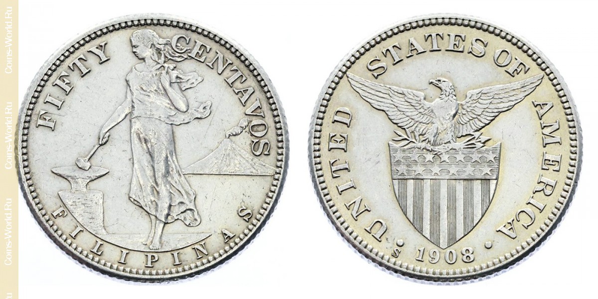 50 centavos 1908, Filipinas