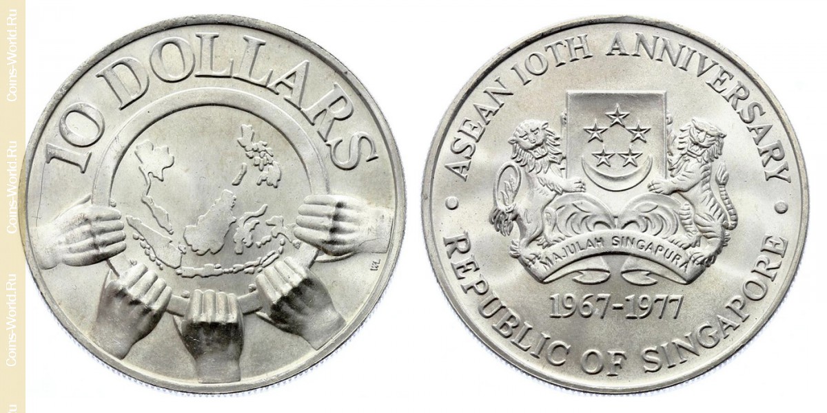 10 Dólares 1977, 10 anos de ASEAN, Singapura