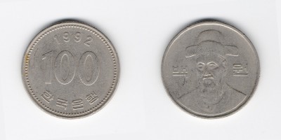 100 вон 1992 года