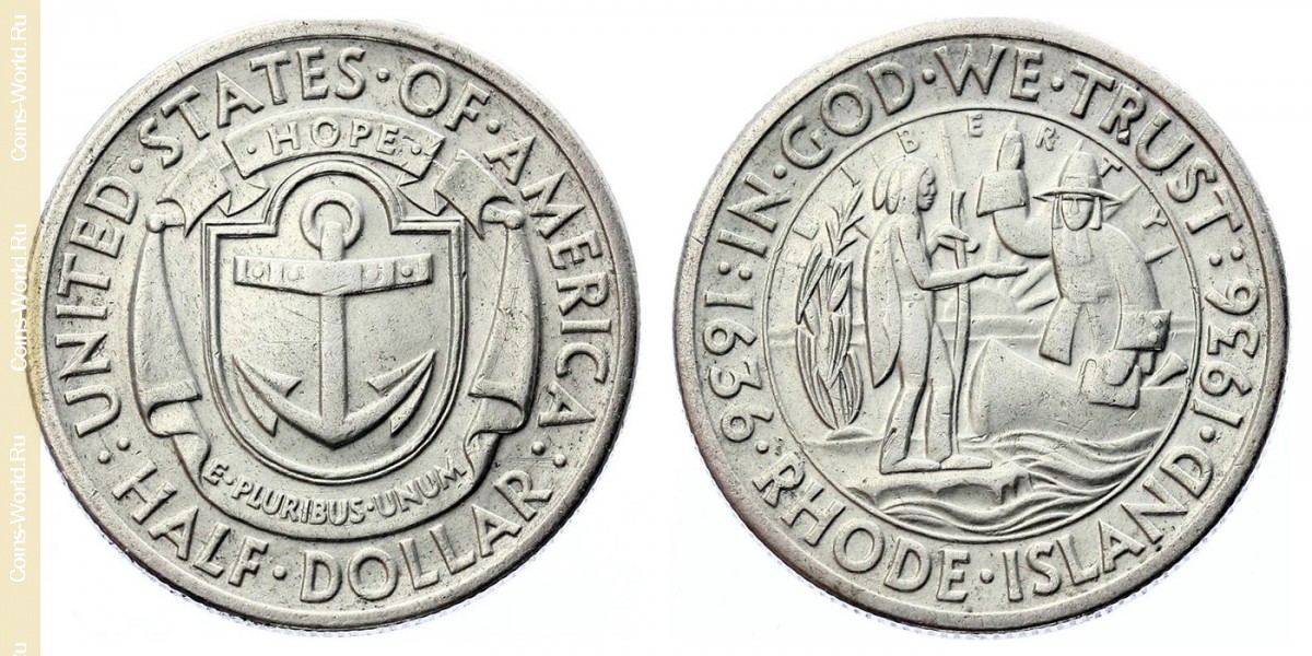 ½ dólar 1936, 300th Anniversary - Rhode Island, EUA