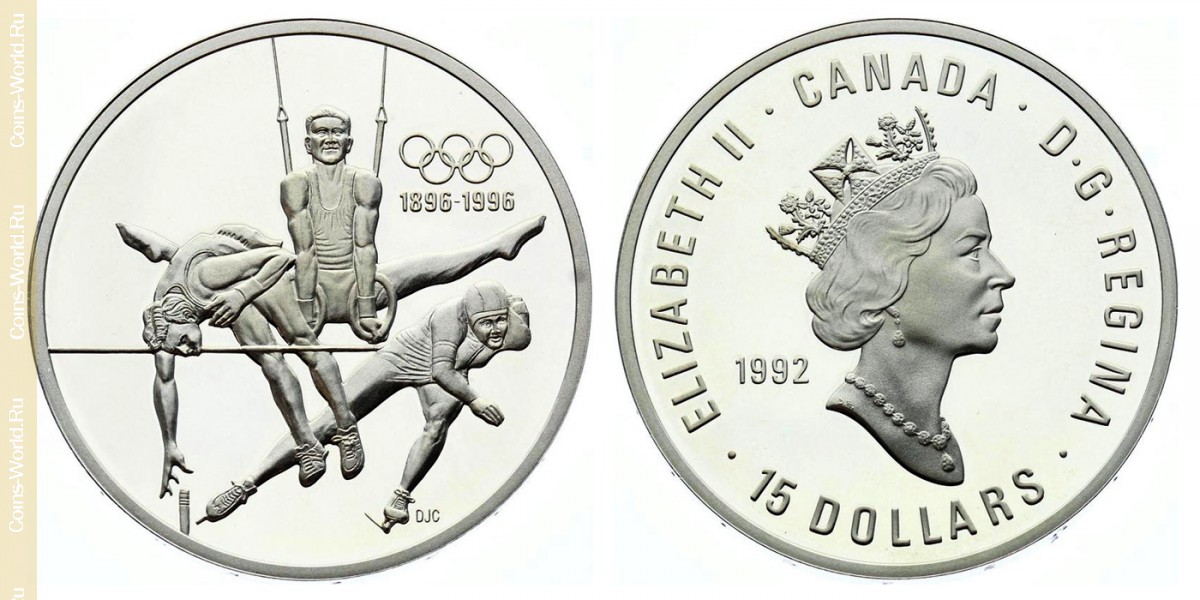 15 dollars 1992, 100th Anniversary - Olympic Games - athletes, Canada