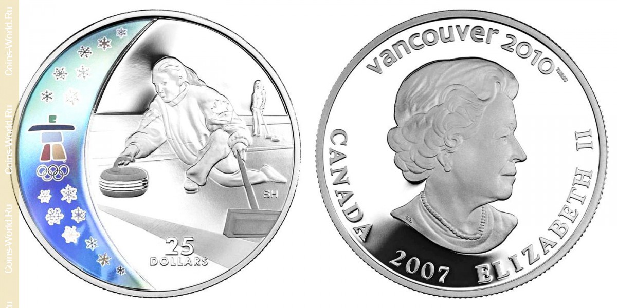 25 dollars 2007, XXI winter Olympic Games, Vancouver 2010 - Curling, Canada