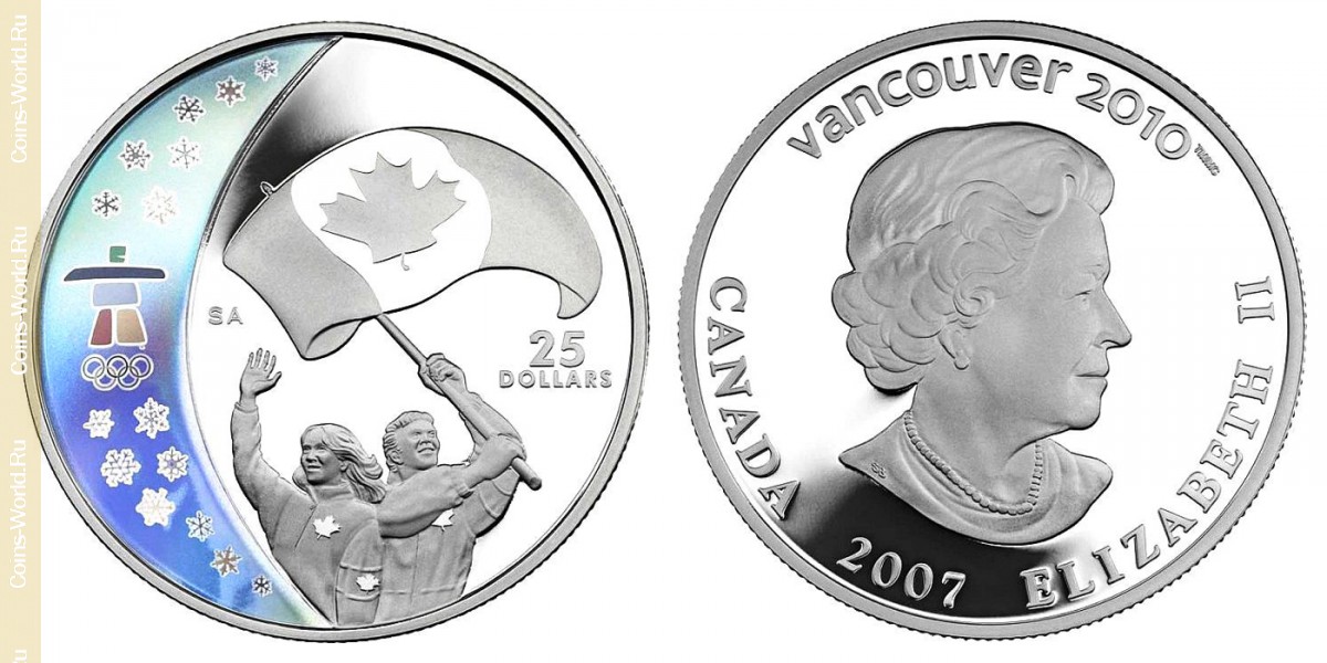 25 Dollar 2007, XXI winter Olympic Games, Vancouver 2010 - Athletes with a Flag, Kanada 