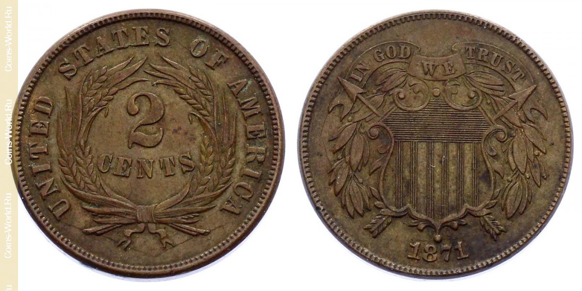2 cents 1871, Union Shield, USA