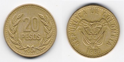 20 песо 1990 года