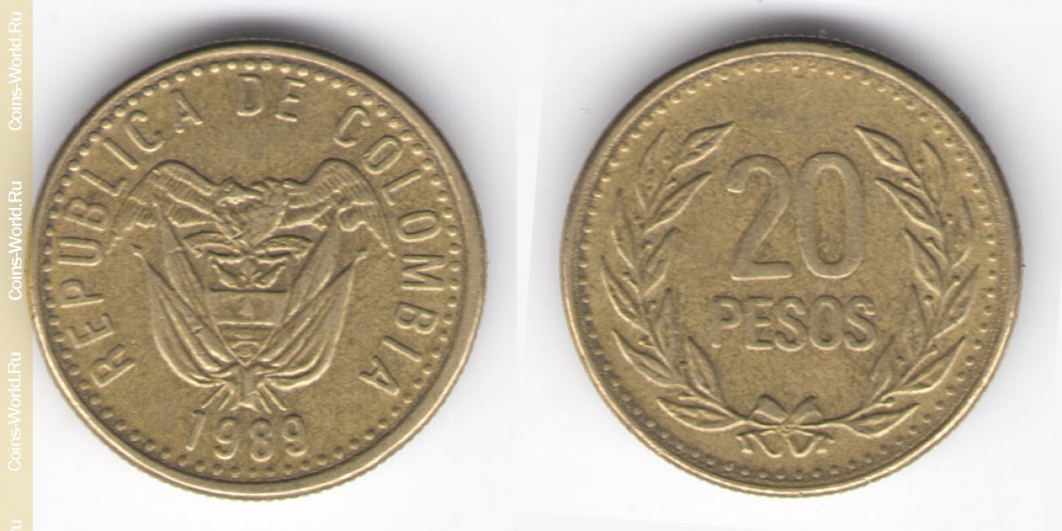 20 песо 1989 год Колумбия