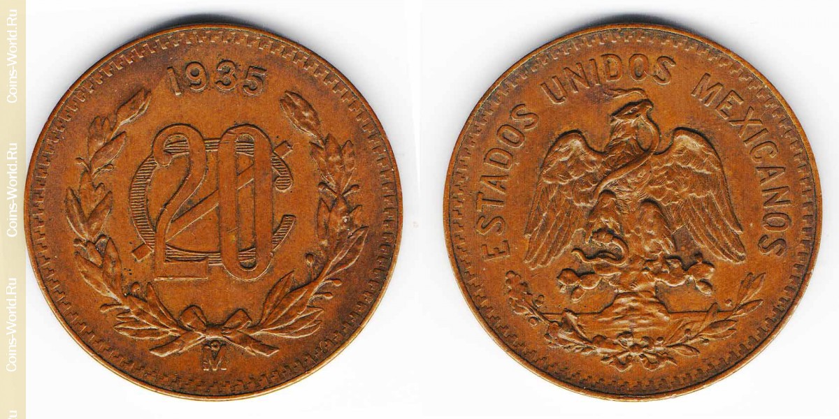 20 centavos, 1935 Mexico