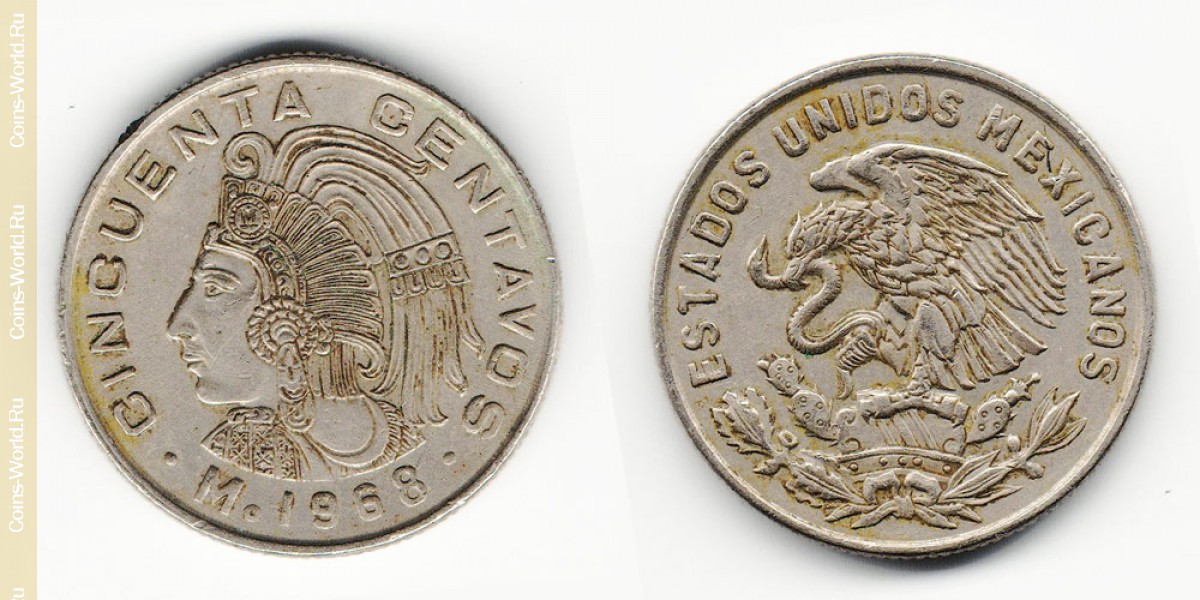 50 сентаво 1968 год Мексика