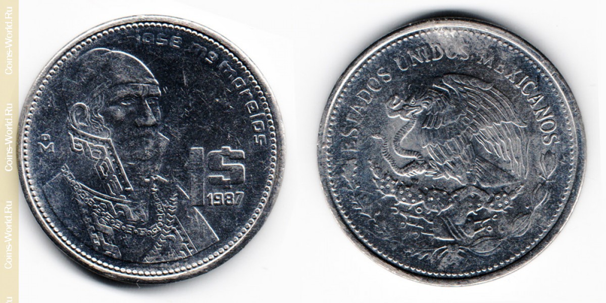 1 peso 1987, México
