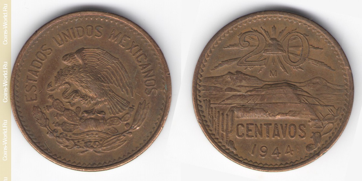 20 centavos, 1944 Mexico