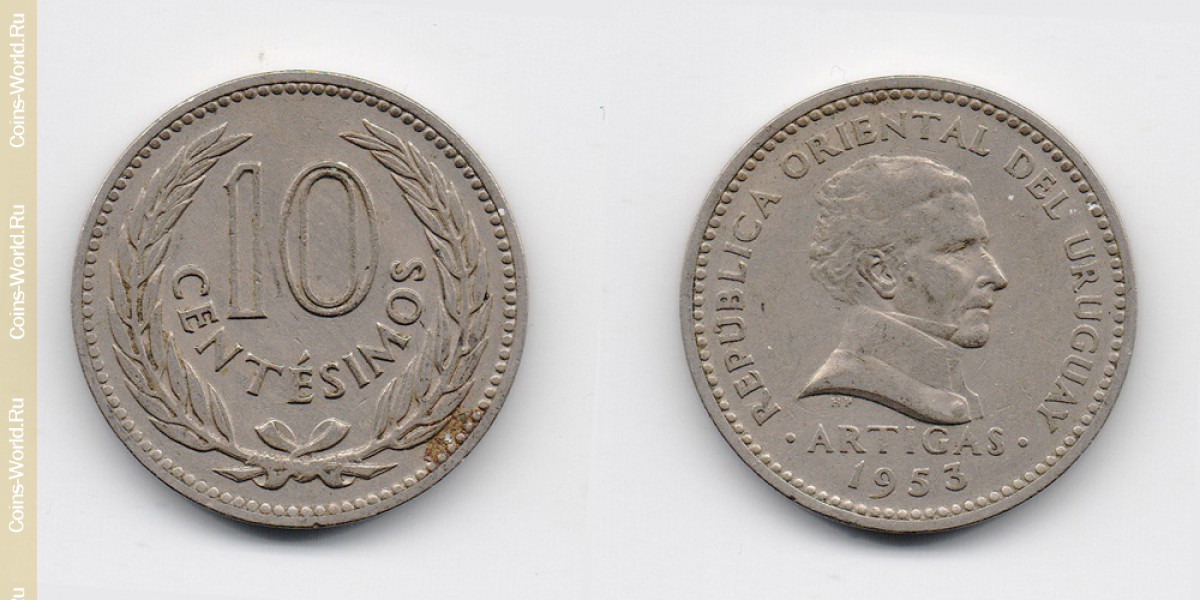 10 centésimos 1953, Uruguay