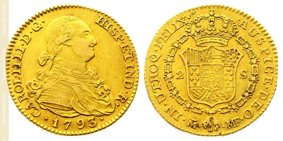 2 escudos 1793 M MF, Spain