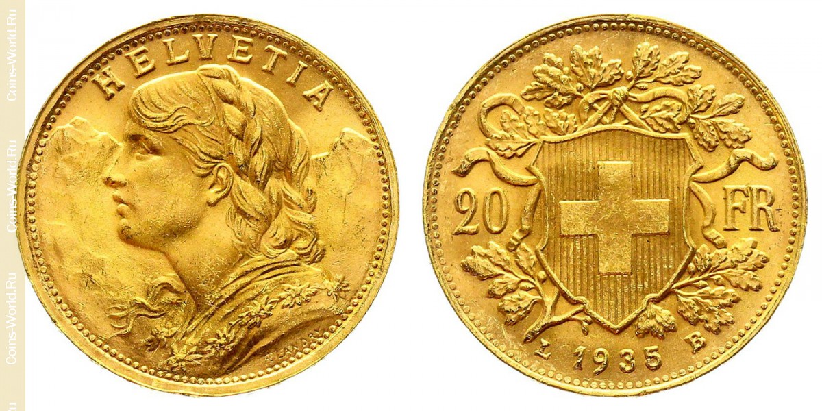 20 francs 1935, L, Switzerland