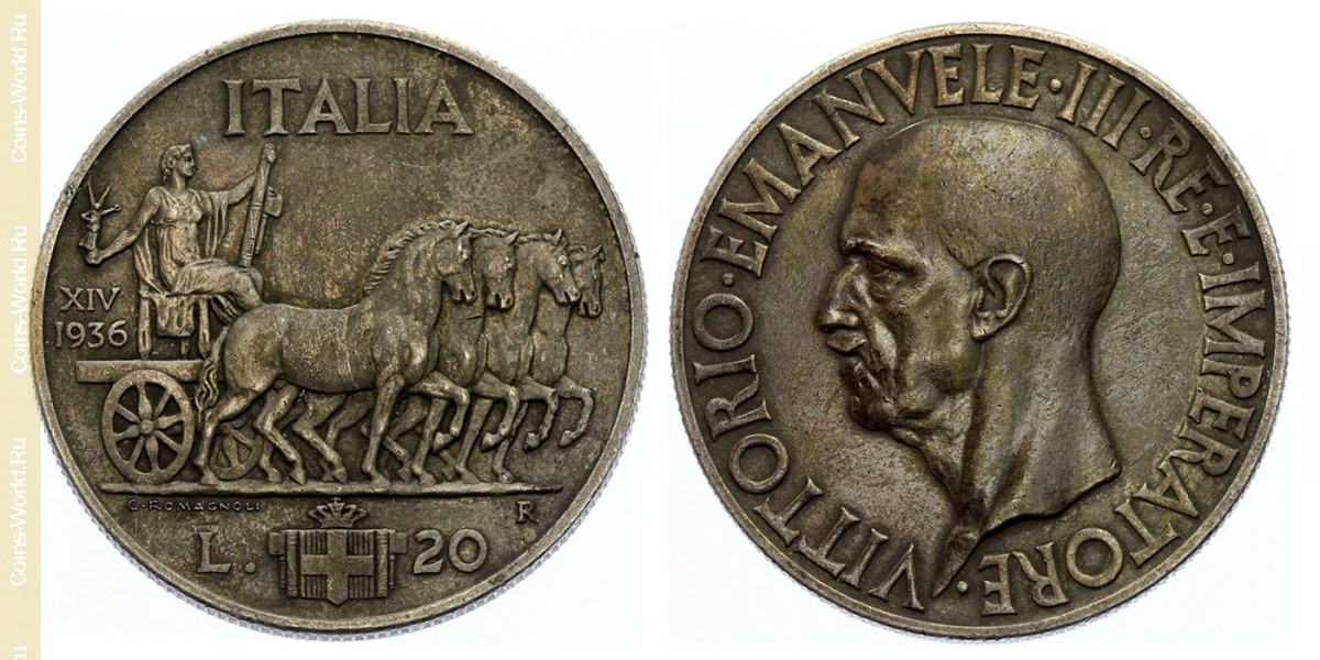 20 liras 1936, Itália
