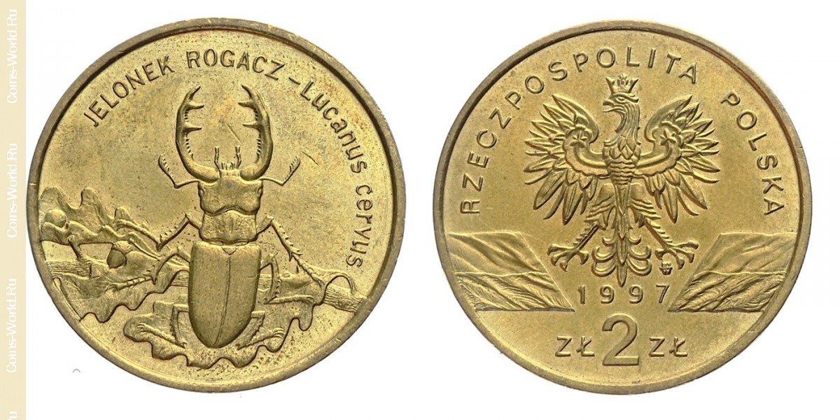 2 zlote 1997, Besouro de veado, Polônia 