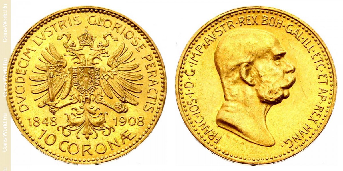 10 coronas 1908, Austria, 60 años de reinado