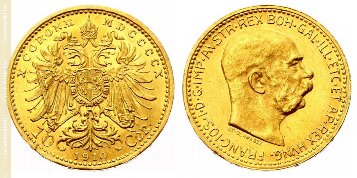 10 coronas 1910, Austria