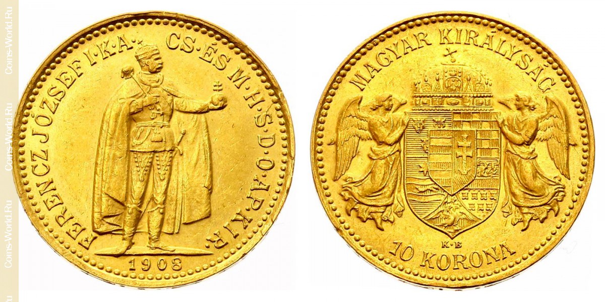 10 coronas 1908, Hungría