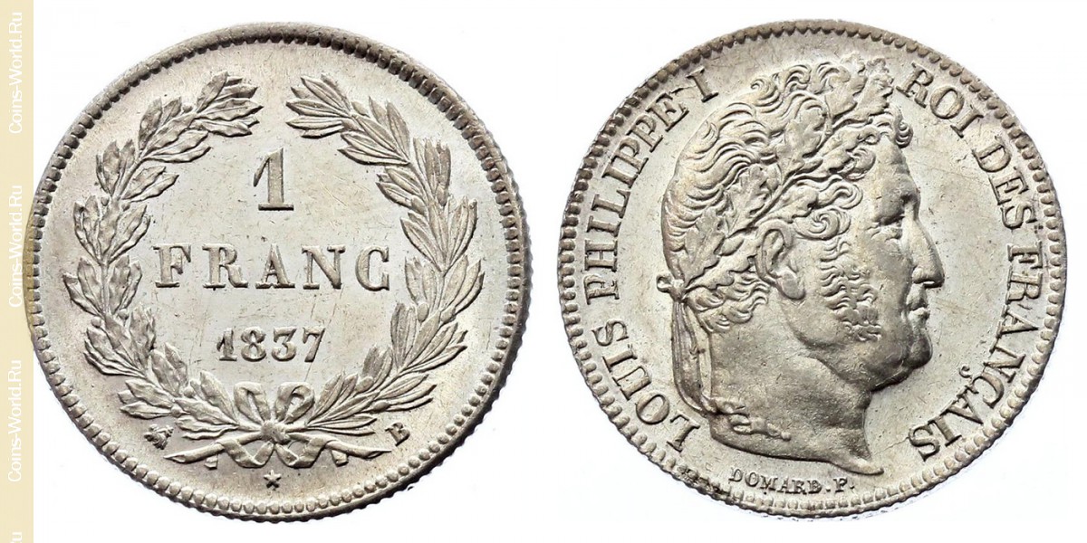 1 франк 1837 года B, Франция