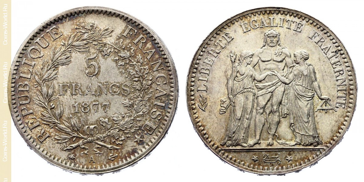 5 francos 1877 A, Francia