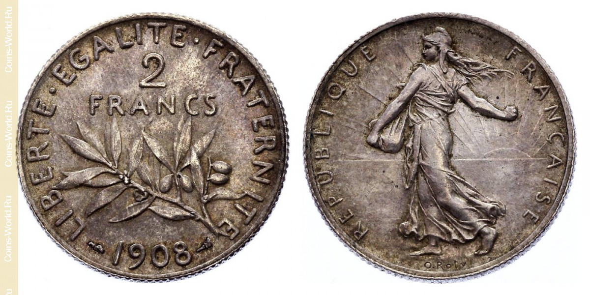 2 франка 1908 года, Франция