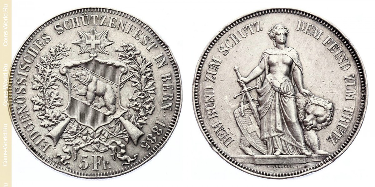 5 francos 1885, Festival de Tiro Bern, Suíça