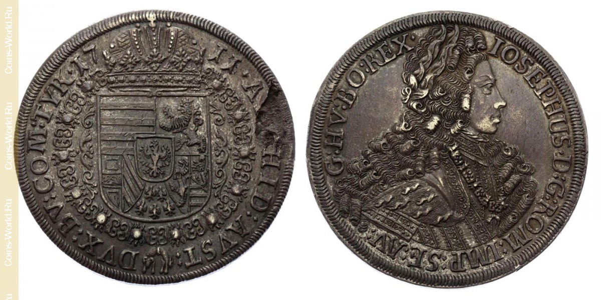 1 талер 1711 года, Щит с 5 гербами на реверсе, Австрия