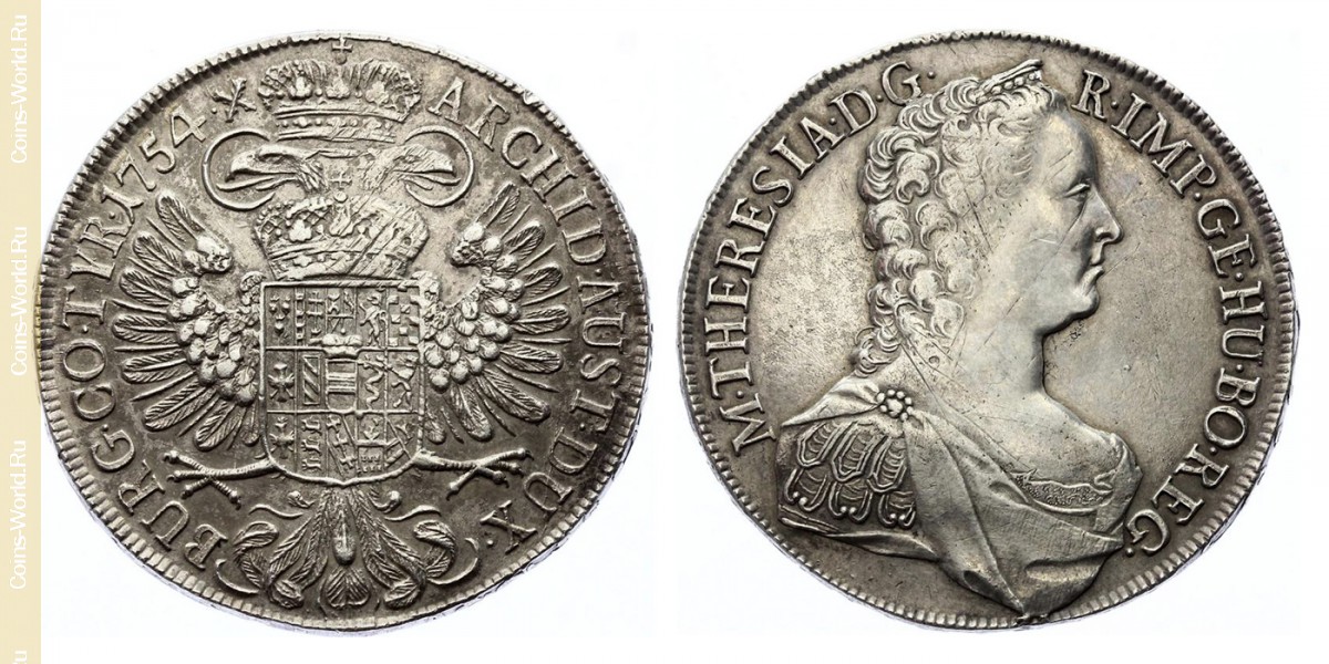 1 Táler 1754, Maria Teresa - a águia com o brasão de armas Áustria, no centro de, Áustria