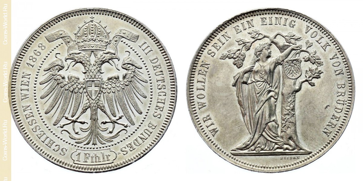 1 Vereinstaler 1868, 3. Deutsches Bundesschießen in Wien, Österreich 