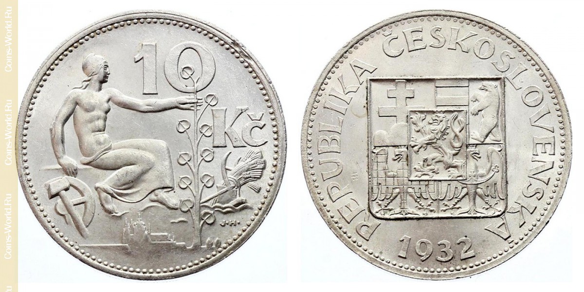 10 Kronen 1932, Tschechoslowakei