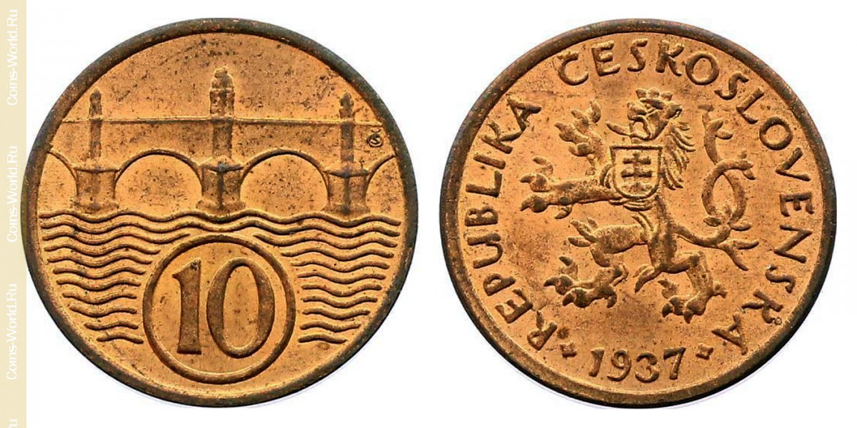 10 hellers 1937, Czechoslovakia