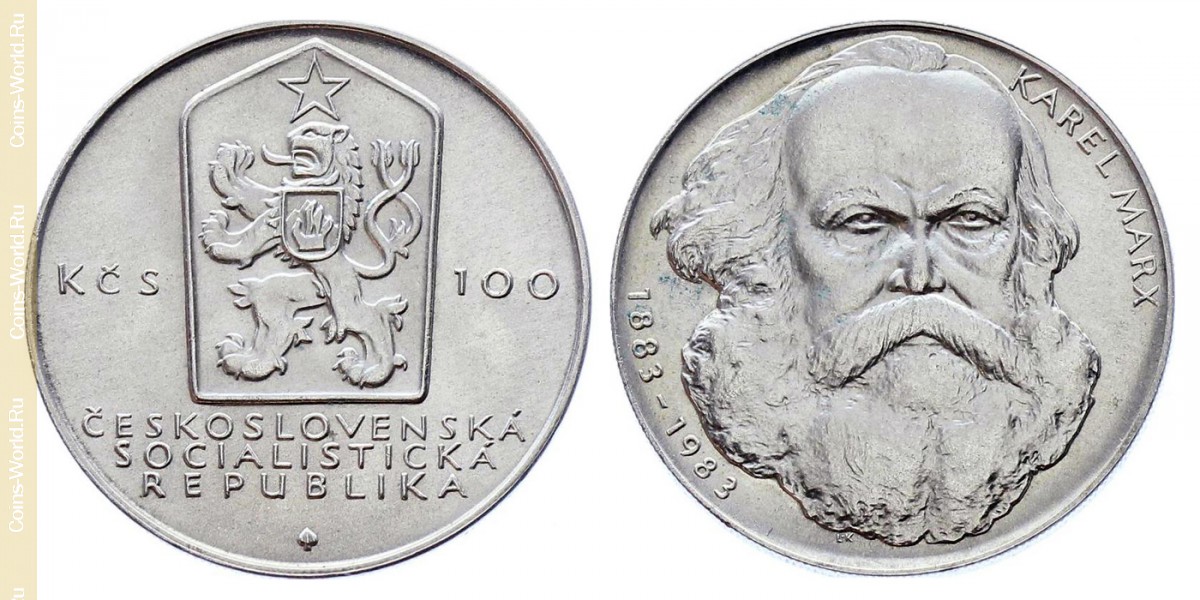 100 крон 1983 года, 100 лет со дня смерти Карла Маркса, Чехословакия