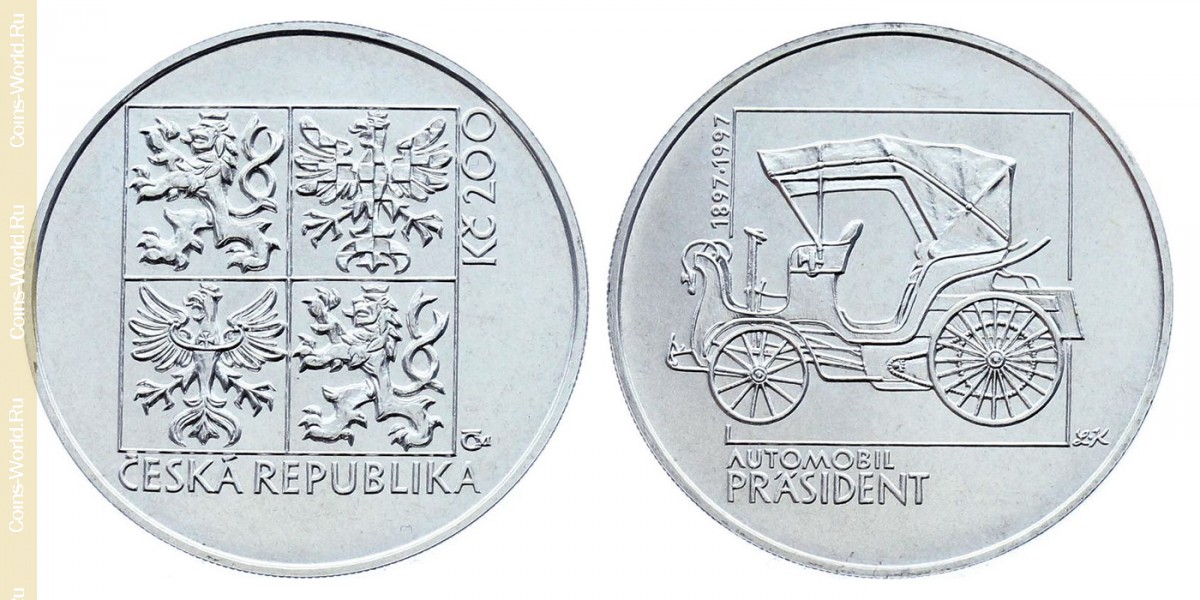 200 korun 1997, 100th Anniversary - First Automobile in Bohemia, Czech Republic