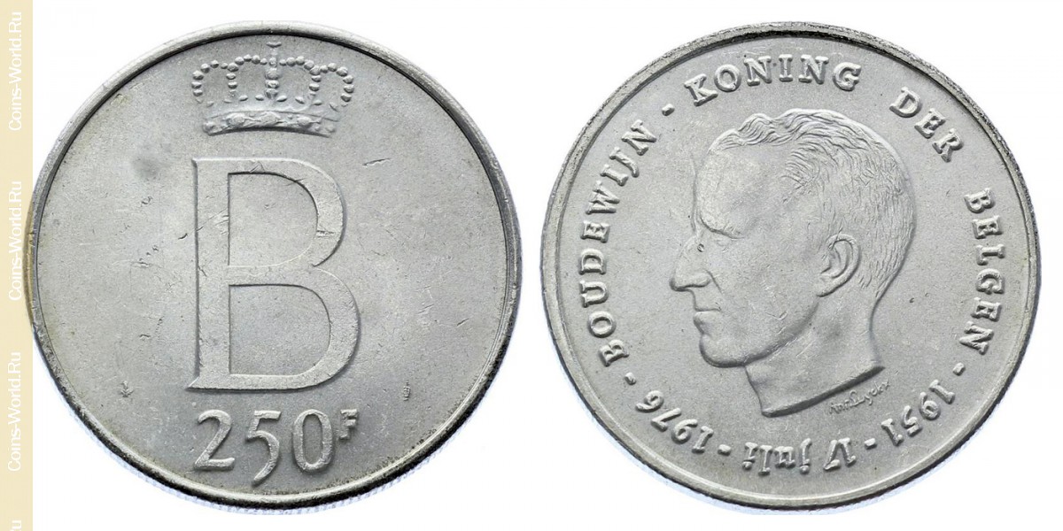 250 francos 1976, 25 anos do Reinado do Rei Baudouin I, DER BELGEN, Bélgica