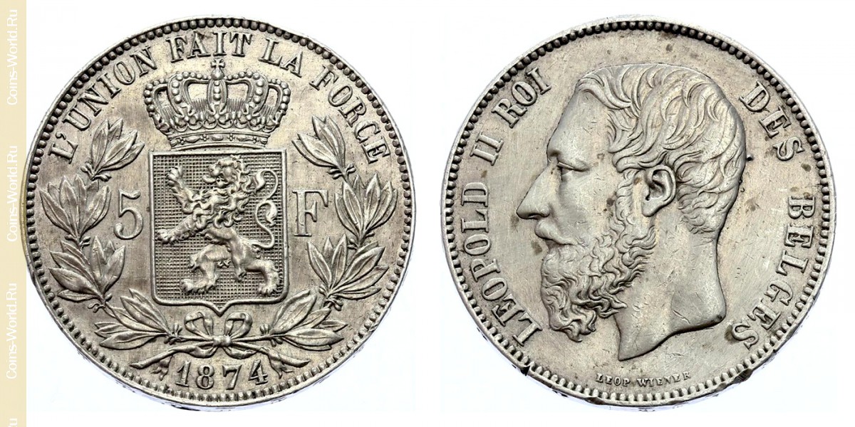 5 francs 1874, Belgium