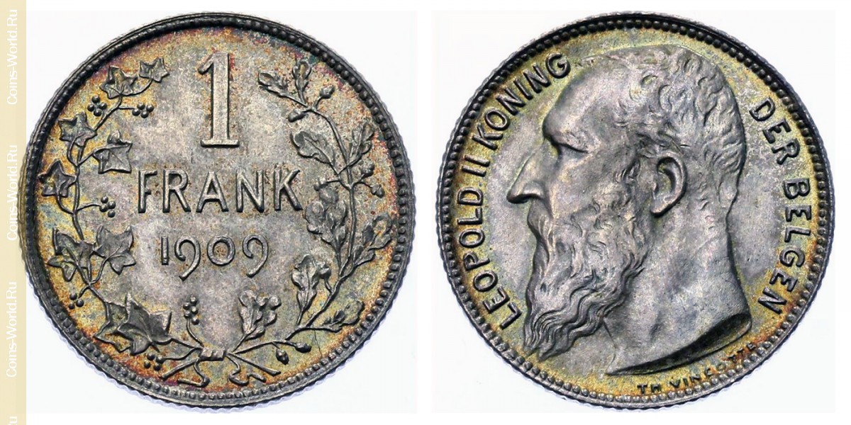 1 франк 1909 года, Бельгия