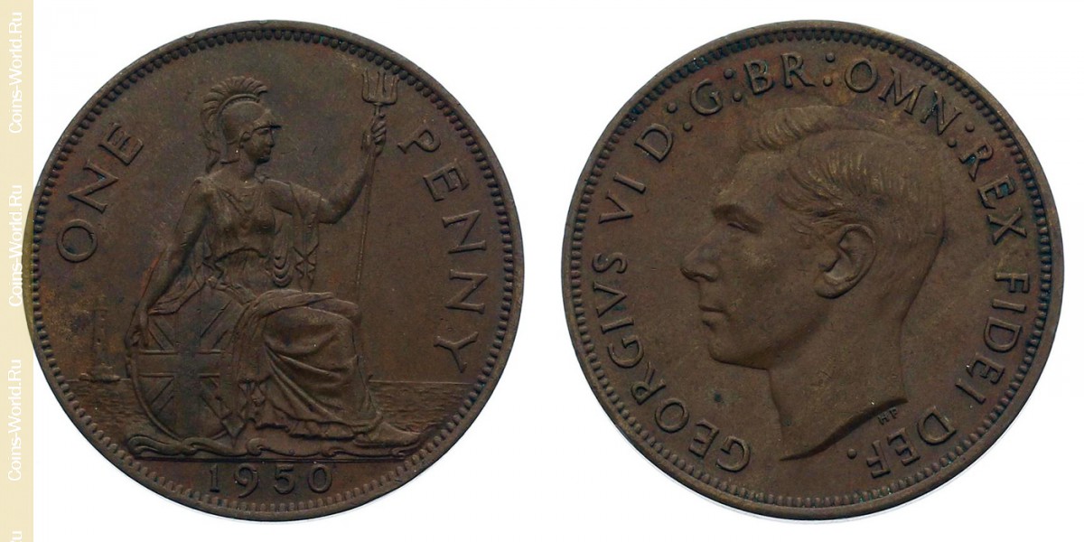 1 Penny 1950, Großbritannien