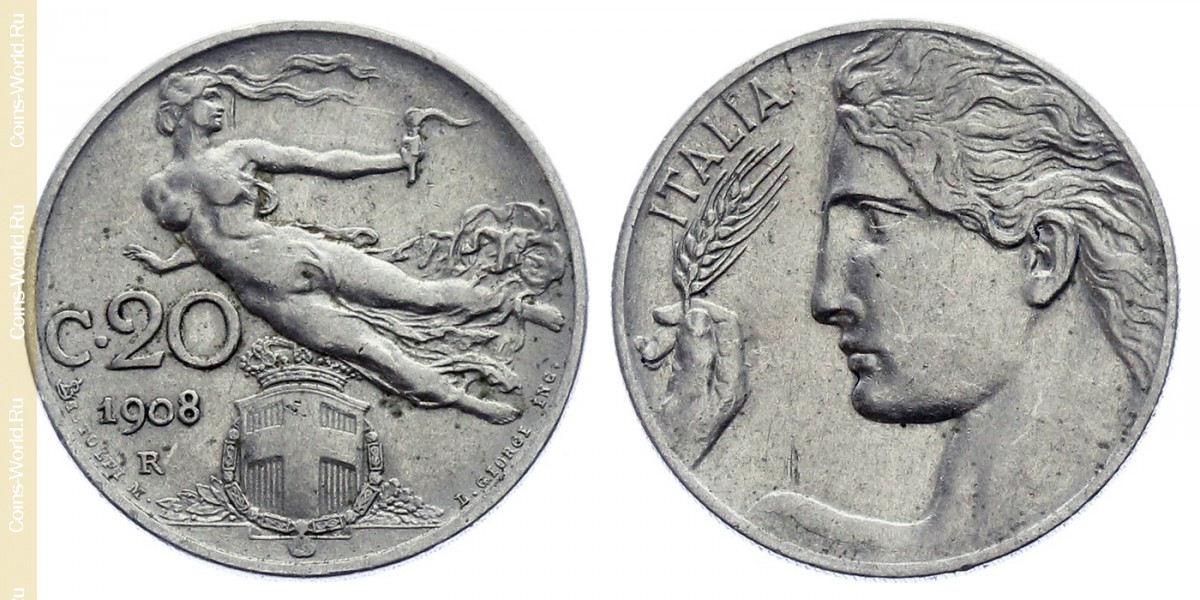 20 Centesimi 1908, Italien