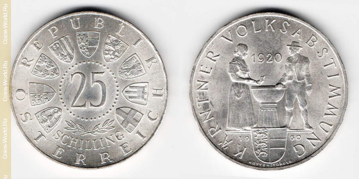 25 schilling 1960, no aniversário de 40 anos do referendo, em Caríntia, Áustria