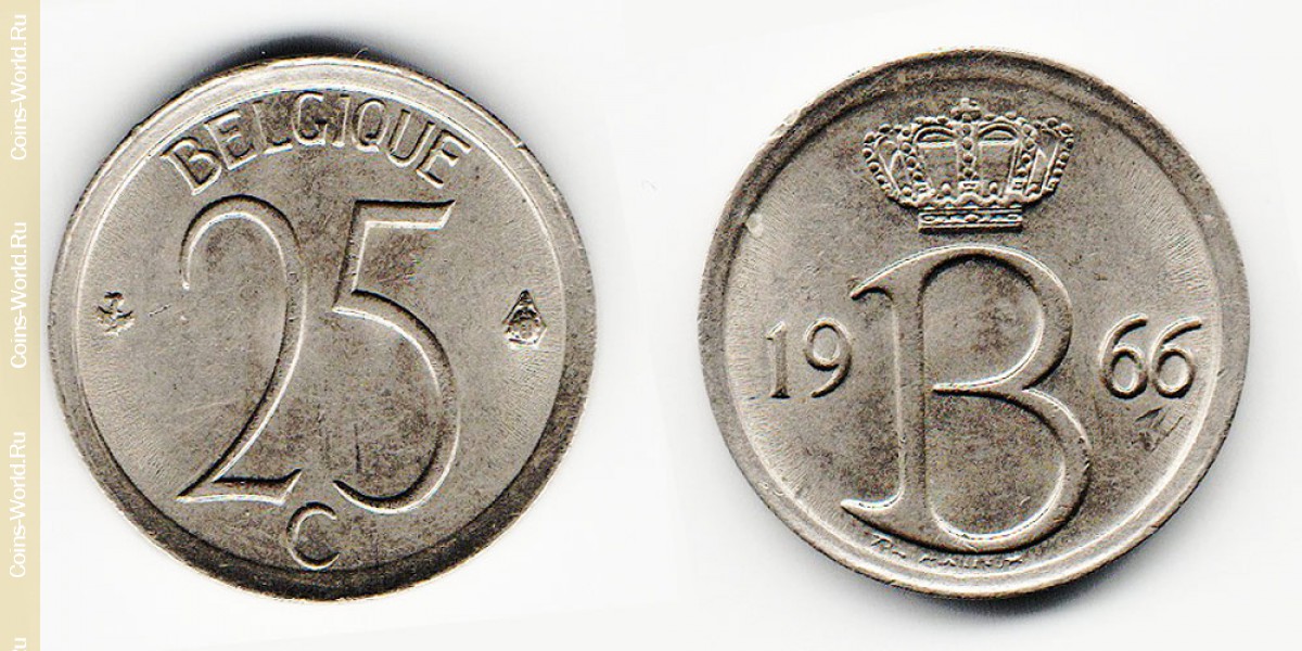 25 centimes 1966 Belgium-Coin: 25 cents 1966, Belgium, the catalog description, the value of the coin. The rate is subject to state collectible coins.