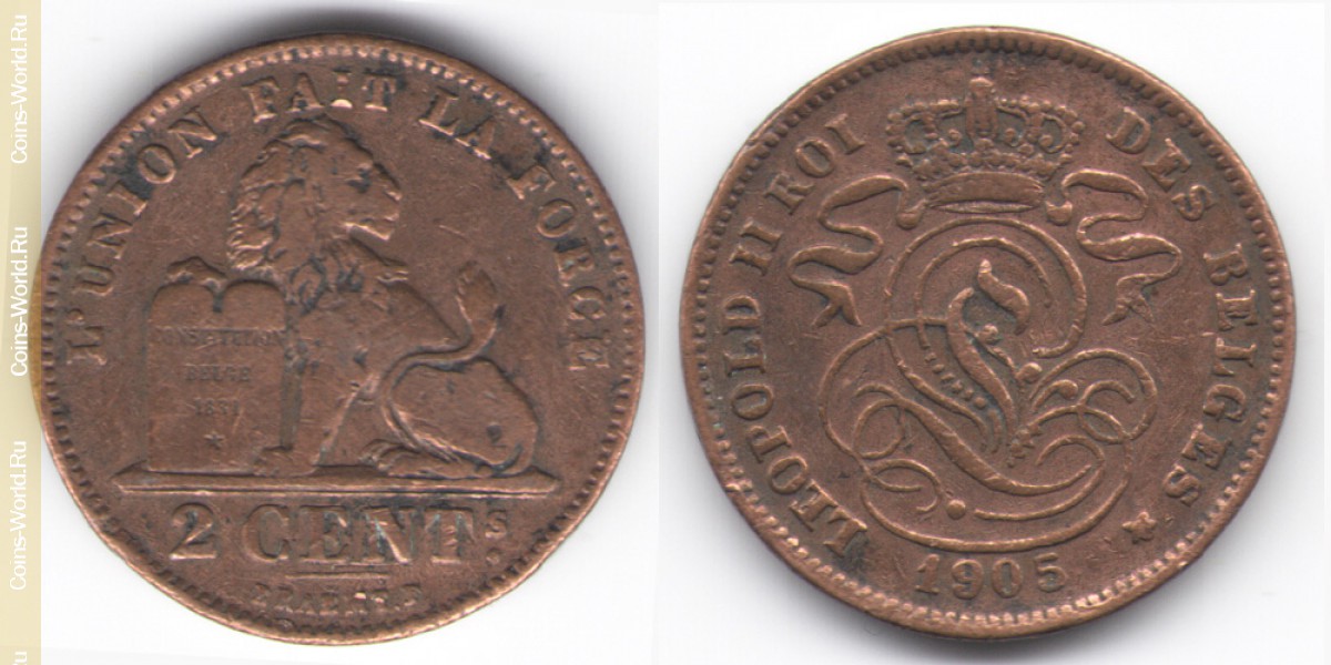 2 цента 1905 года Бельгия