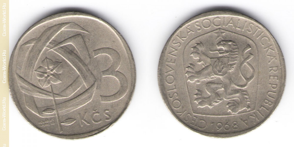 3 koruny 1968 Czech Republic