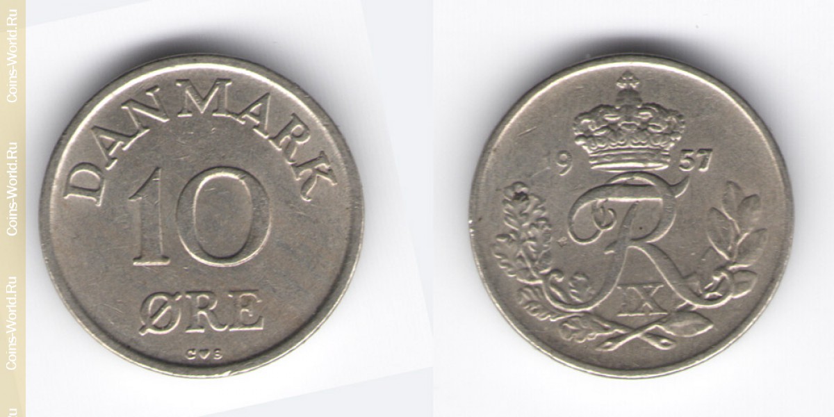 10 ore 1957 Denmark-Coin: 10 ore 1957, the country Denmark, the catalog description, the value of the coin. The rate is subject to state collectible coins.