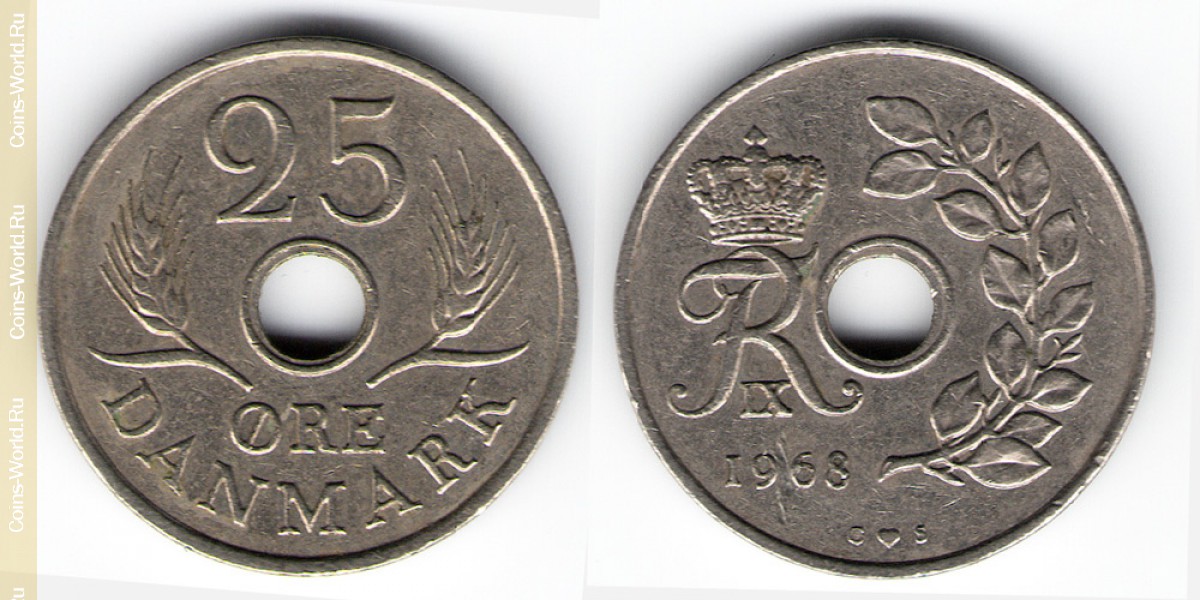 25 ore 1968 Denmark-Coin: 25 ore 1968, the country Denmark, the catalog description, the value of the coin. The rate is subject to state collectible coins.