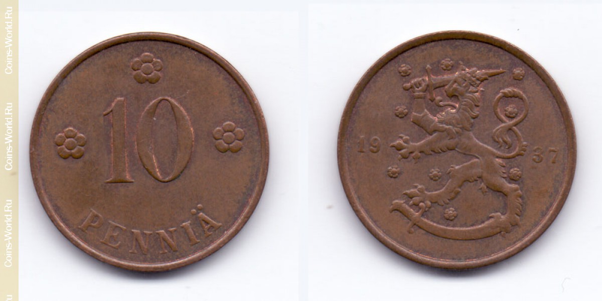 10 penniä 1937 Finland