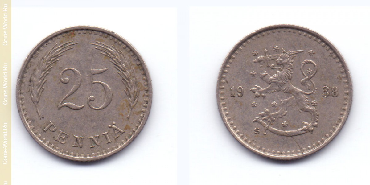 25 пенни 1938 года Финляндия