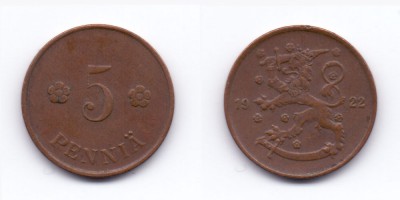 5 penniä 1922