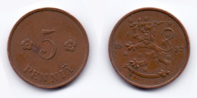 5 penniä 1937